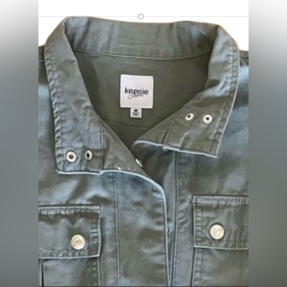 🍁 Military Style Cropped Jacket Olive size medium lightweight khaki Kenzie boxy - Picture 2 of 5